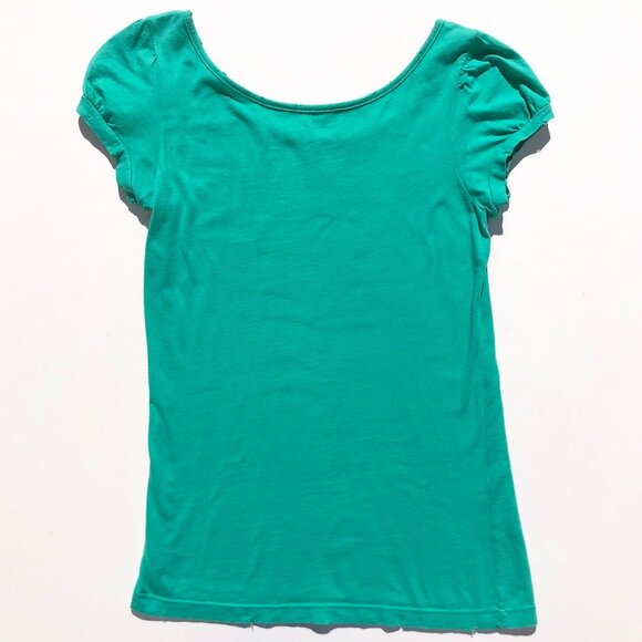 Forever 21 baby tee Y2K size S shamrock green short sleeve cotton distressed vtg - Picture 5 of 8
